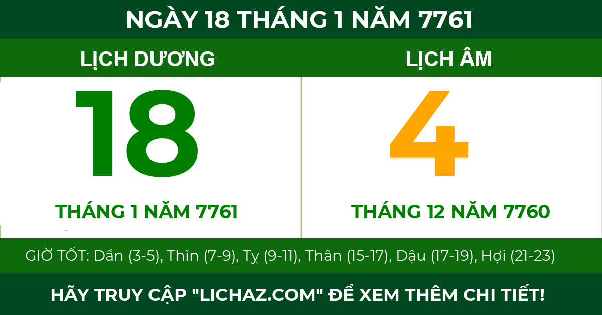 lịch âm ngày 18 tháng 1 năm 7761