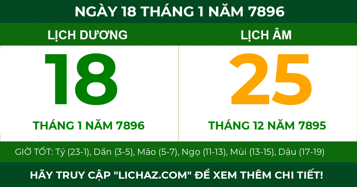 lịch âm ngày 18 tháng 1 năm 7896