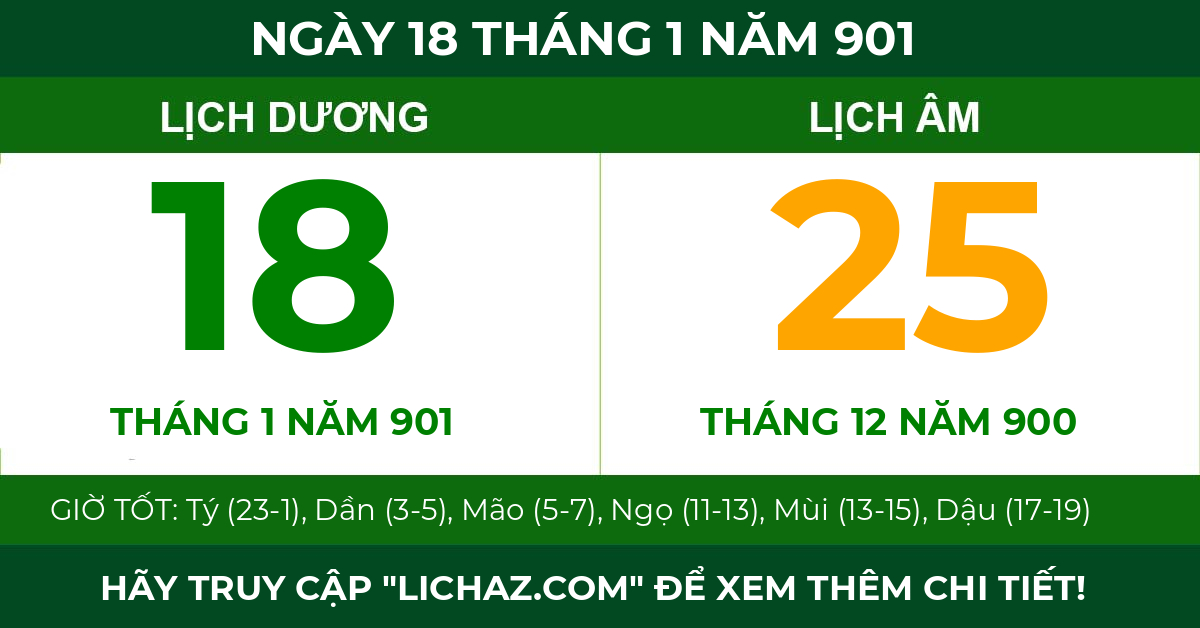 lịch âm ngày 18 tháng 1 năm 901
