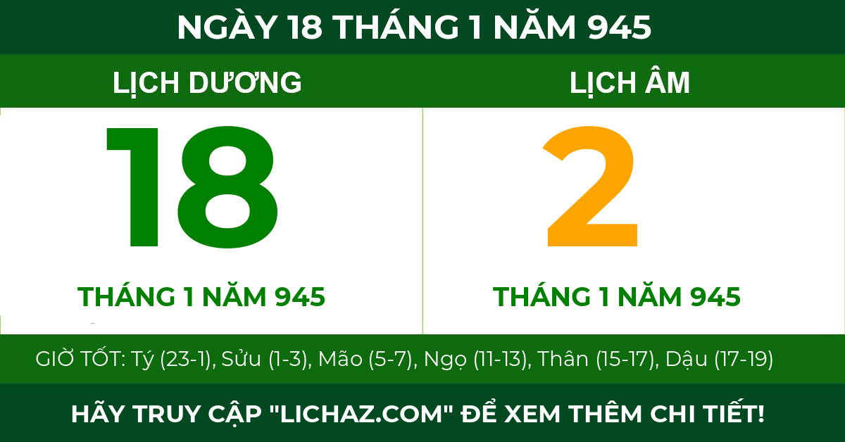 lịch âm ngày 18 tháng 1 năm 945
