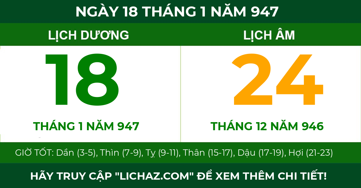 lịch âm ngày 18 tháng 1 năm 947