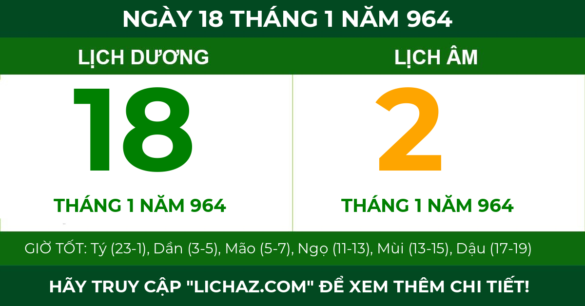 lịch âm ngày 18 tháng 1 năm 964