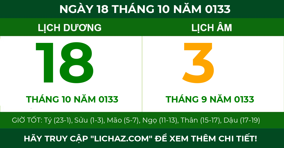 lịch âm ngày 18 tháng 10 năm 0133