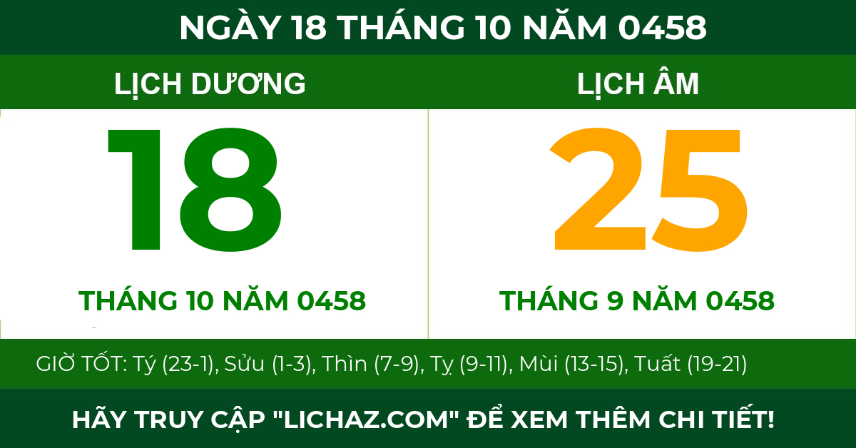 lịch âm ngày 18 tháng 10 năm 0458