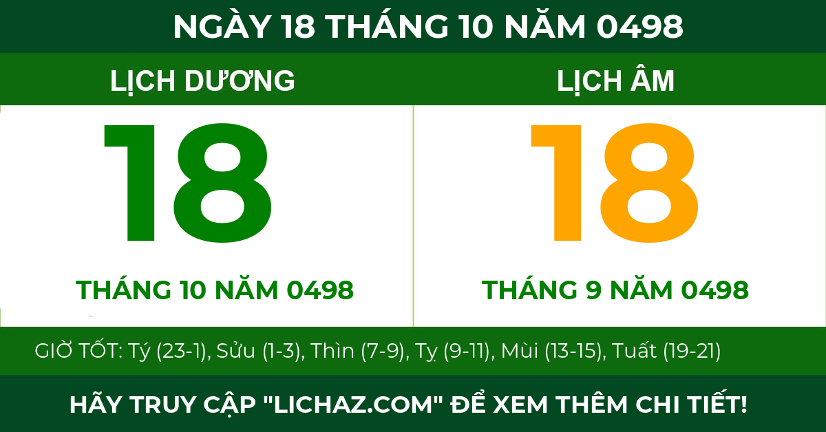 lịch âm ngày 18 tháng 10 năm 0498