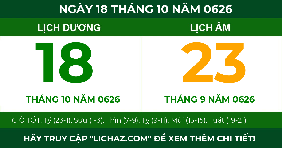 lịch âm ngày 18 tháng 10 năm 0626