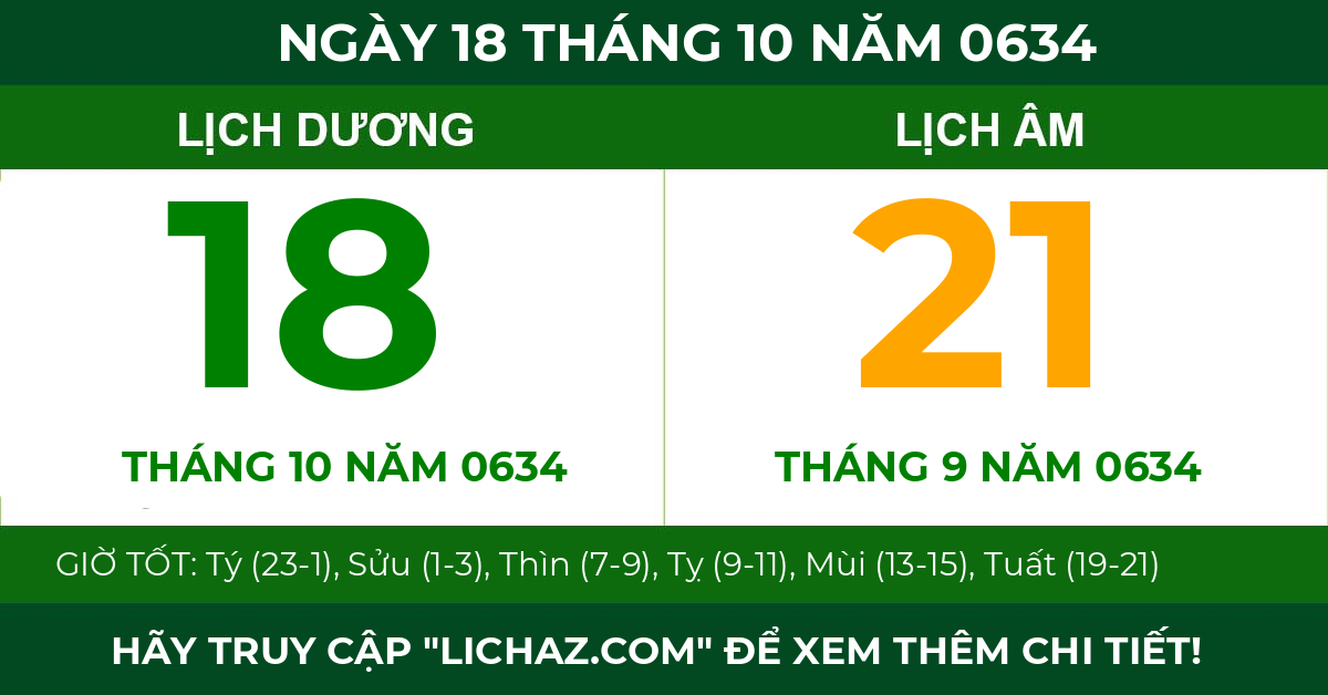 lịch âm ngày 18 tháng 10 năm 0634
