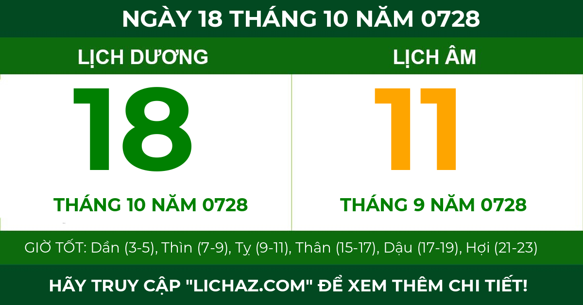 lịch âm ngày 18 tháng 10 năm 0728