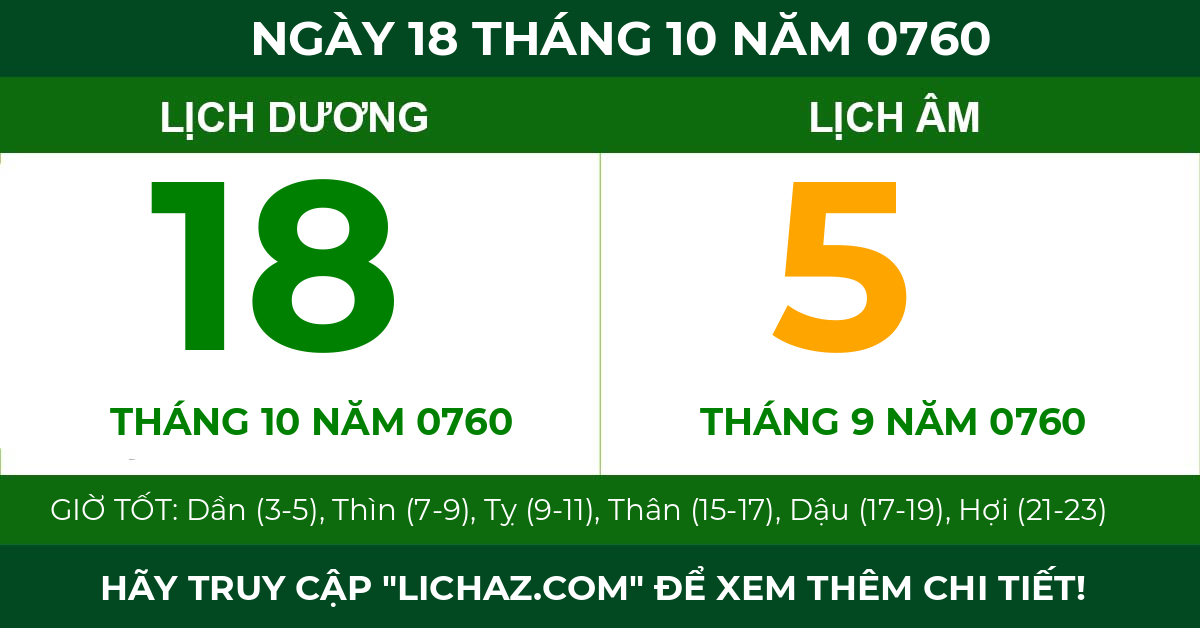 lịch âm ngày 18 tháng 10 năm 0760