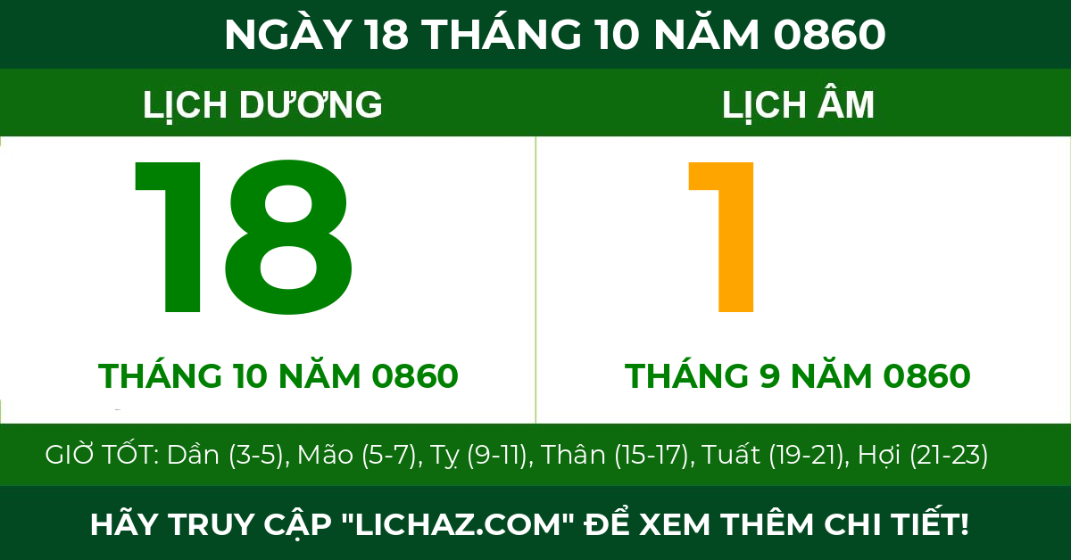 lịch âm ngày 18 tháng 10 năm 0860