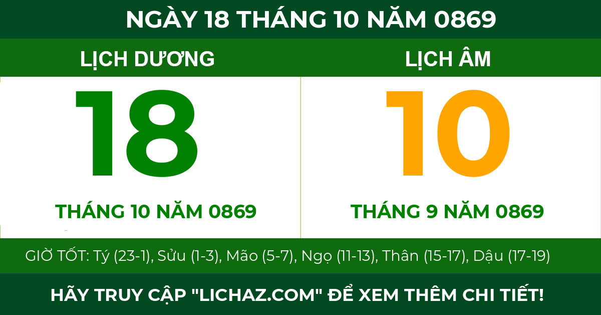 lịch âm ngày 18 tháng 10 năm 0869