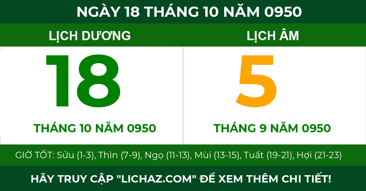 lịch âm ngày 18 tháng 10 năm 0950