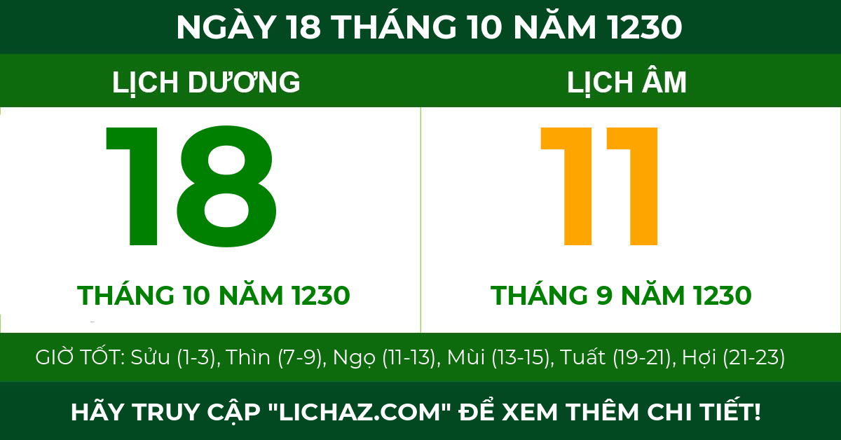 lịch âm ngày 18 tháng 10 năm 1230