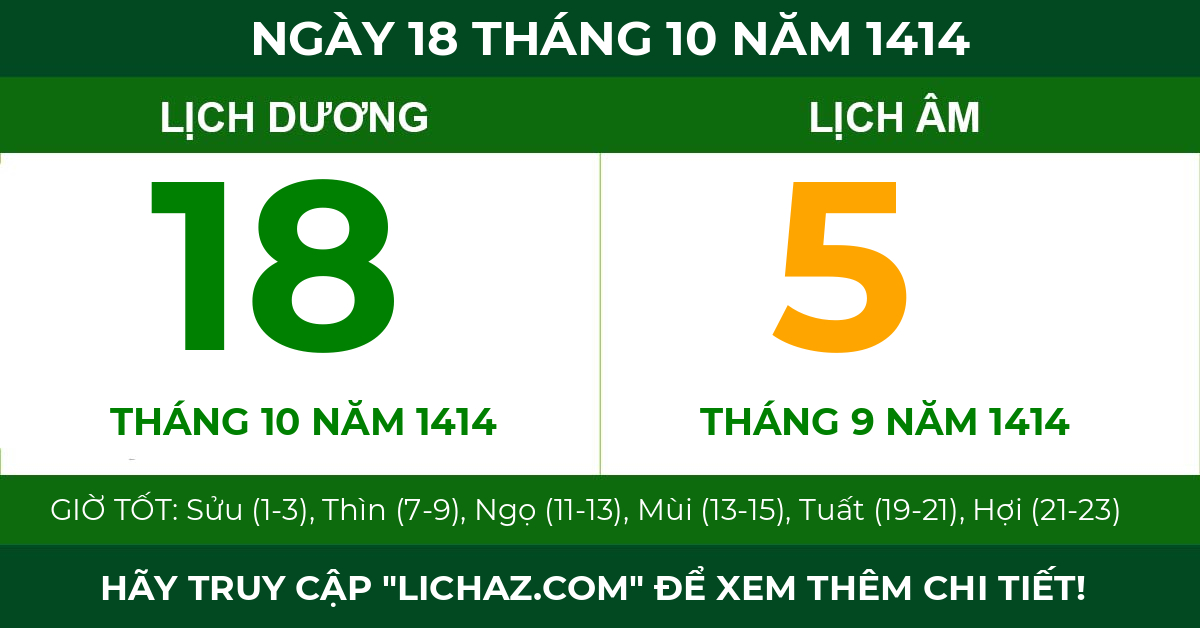 lịch âm ngày 18 tháng 10 năm 1414
