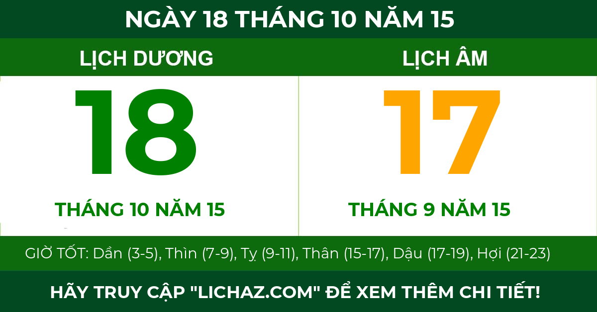 lịch âm ngày 18 tháng 10 năm 15