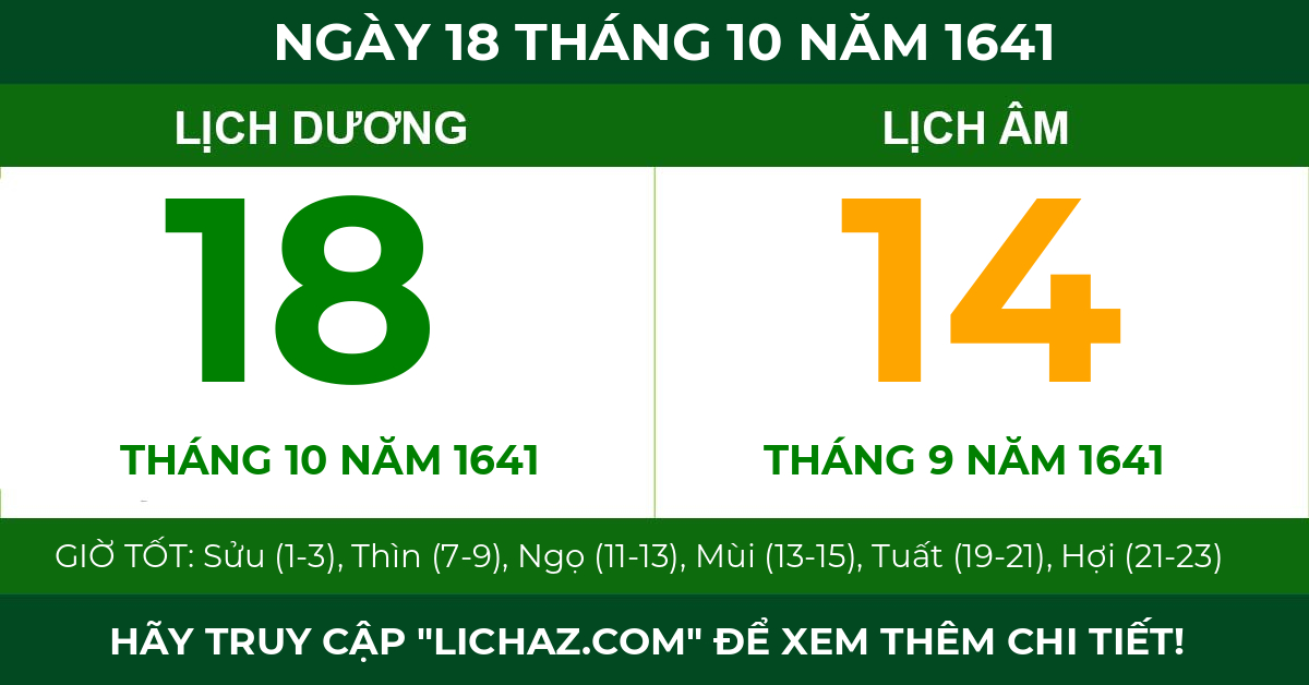 lịch âm ngày 18 tháng 10 năm 1641