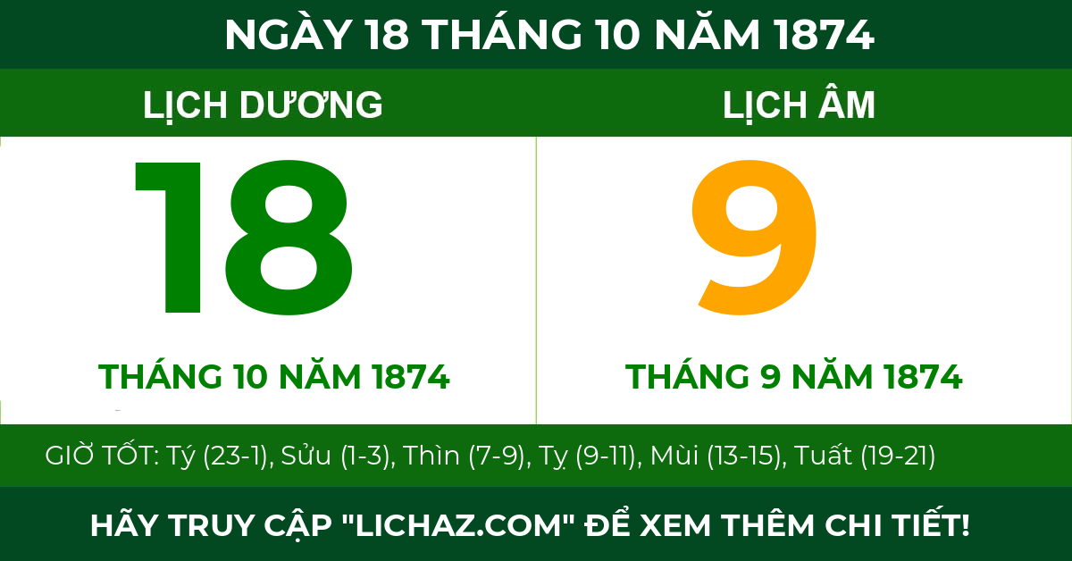 lịch âm ngày 18 tháng 10 năm 1874