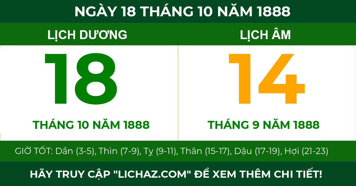lịch âm ngày 18 tháng 10 năm 1888