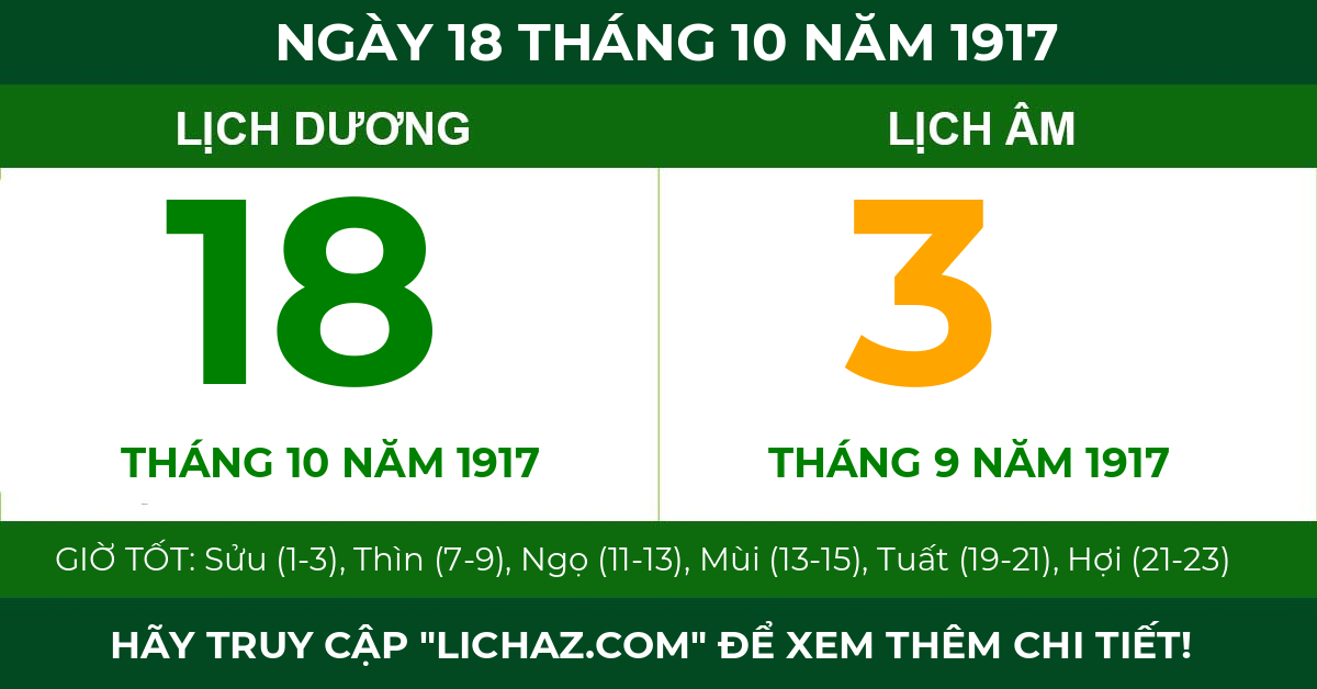 lịch âm ngày 18 tháng 10 năm 1917