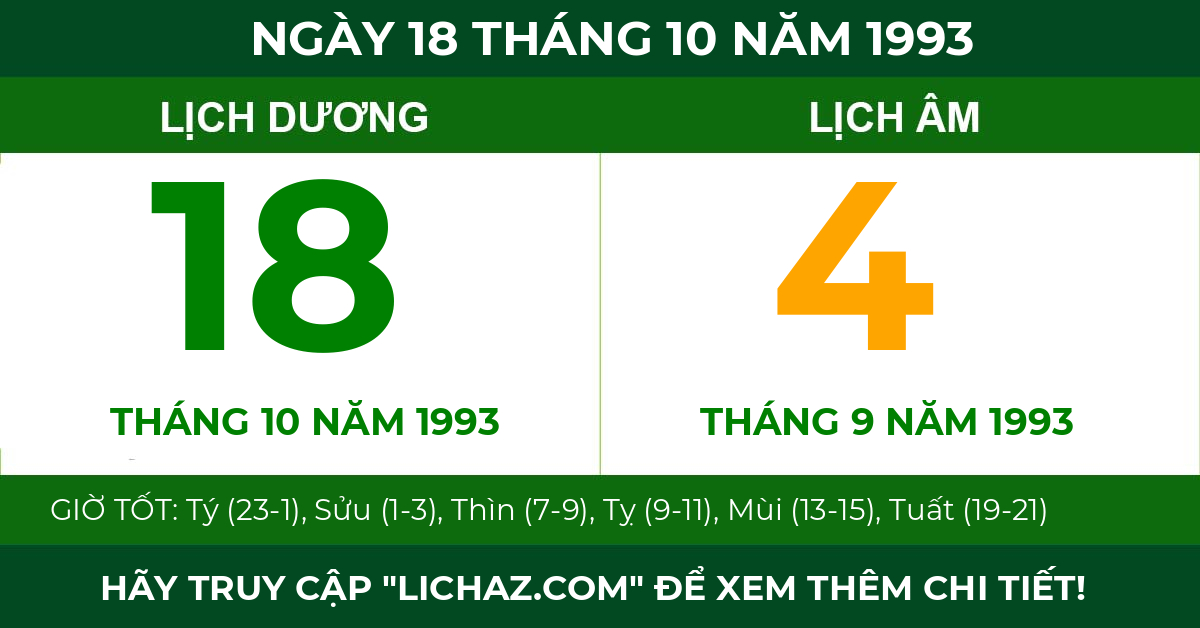 lịch âm ngày 18 tháng 10 năm 1993