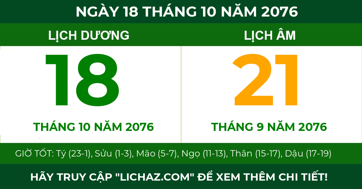 lịch âm ngày 18 tháng 10 năm 2076