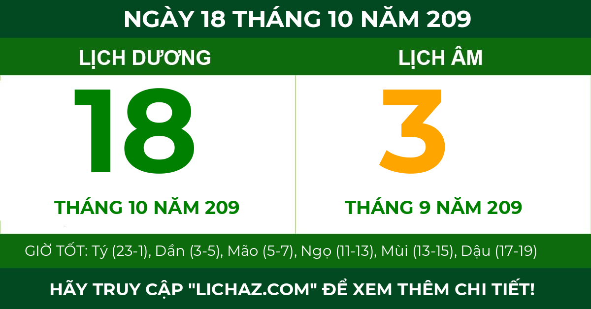 lịch âm ngày 18 tháng 10 năm 209