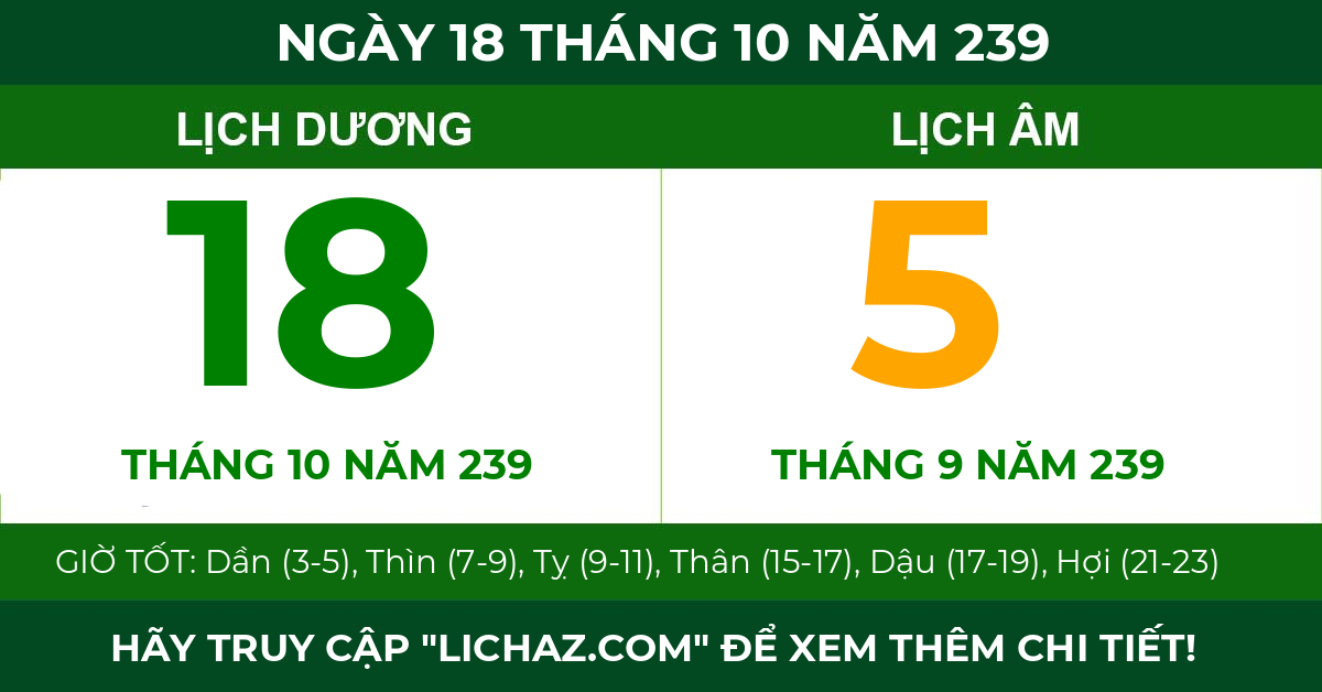 lịch âm ngày 18 tháng 10 năm 239