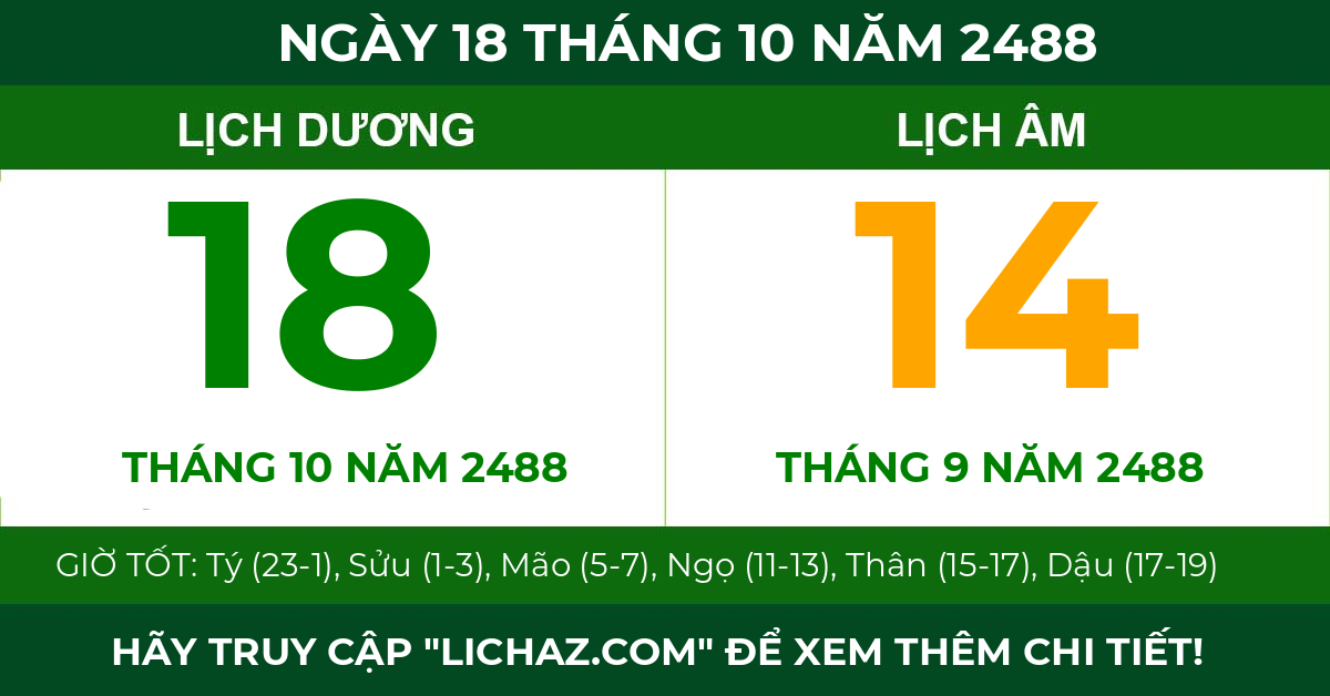 lịch âm ngày 18 tháng 10 năm 2488