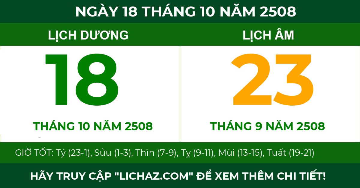 lịch âm ngày 18 tháng 10 năm 2508