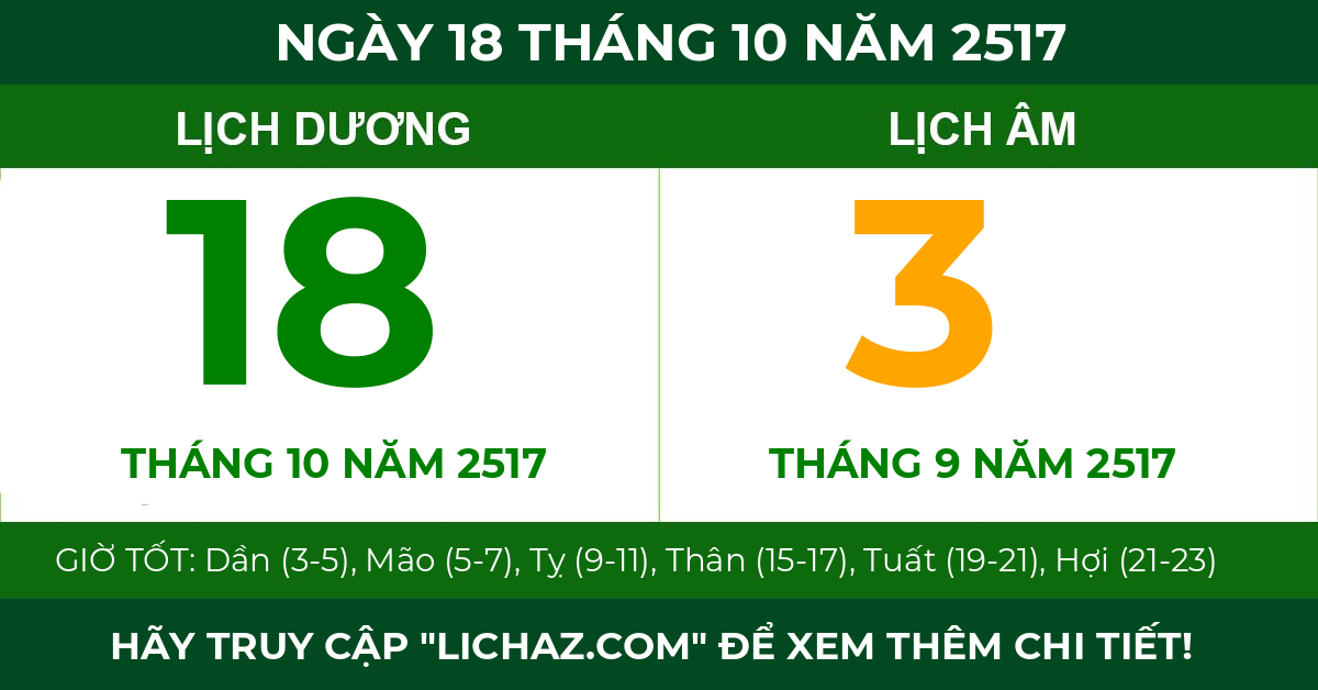 lịch âm ngày 18 tháng 10 năm 2517