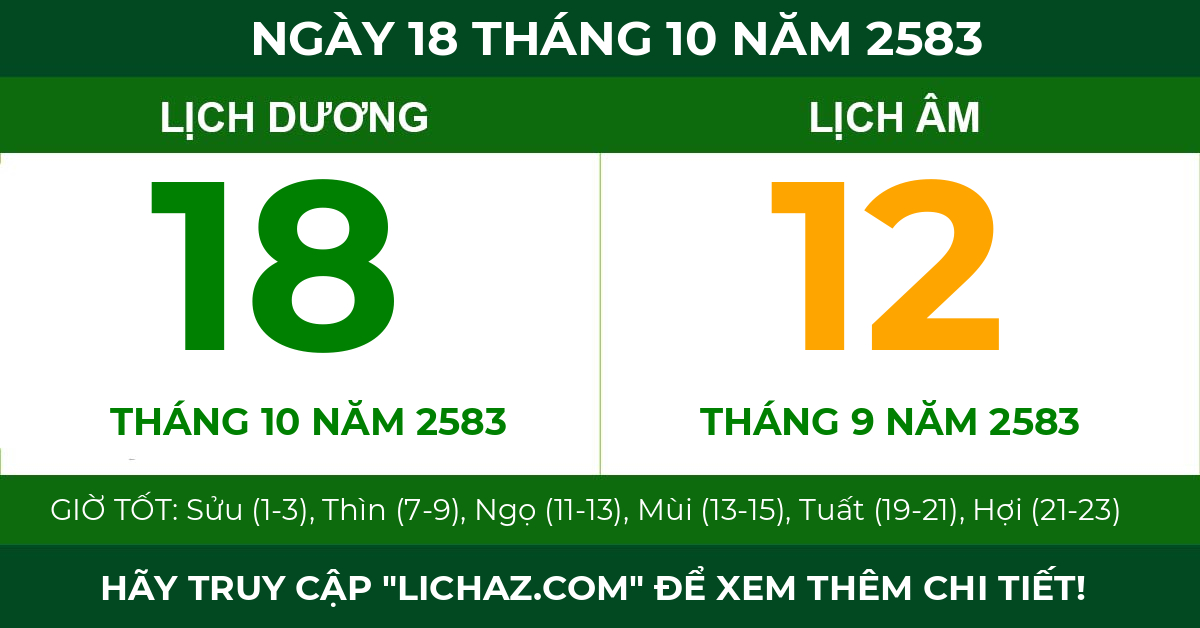 lịch âm ngày 18 tháng 10 năm 2583