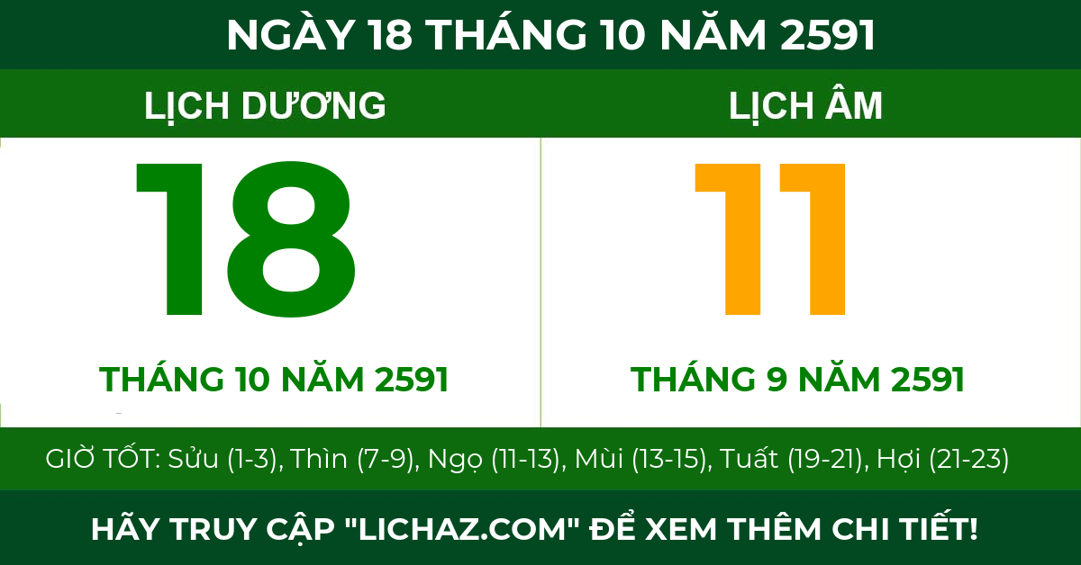 lịch âm ngày 18 tháng 10 năm 2591