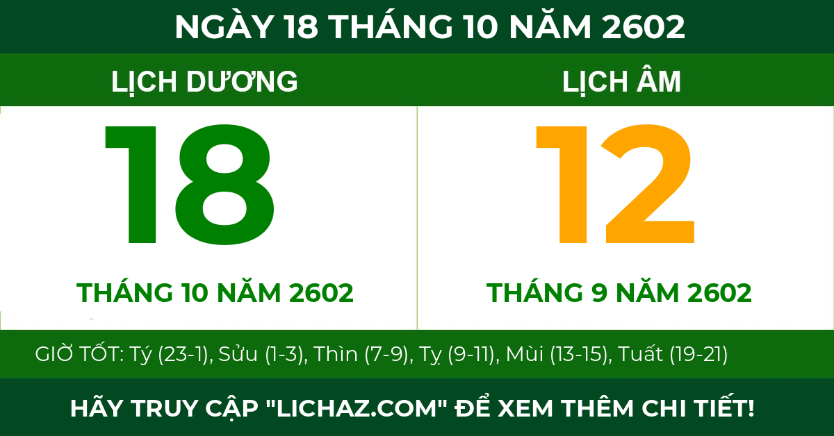 lịch âm ngày 18 tháng 10 năm 2602