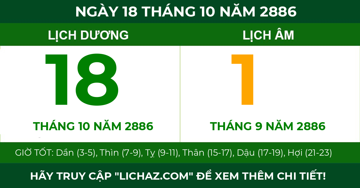 lịch âm ngày 18 tháng 10 năm 2886