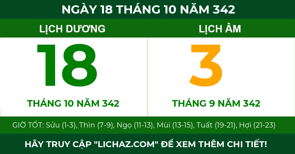 lịch âm ngày 18 tháng 10 năm 342