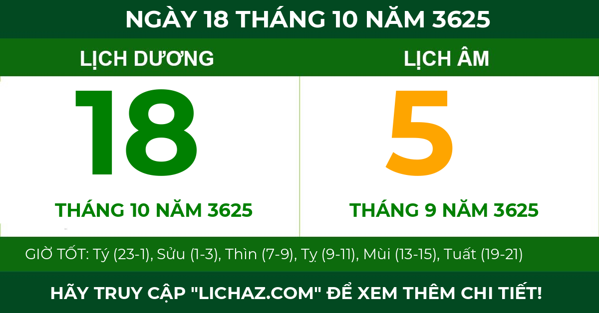 lịch âm ngày 18 tháng 10 năm 3625
