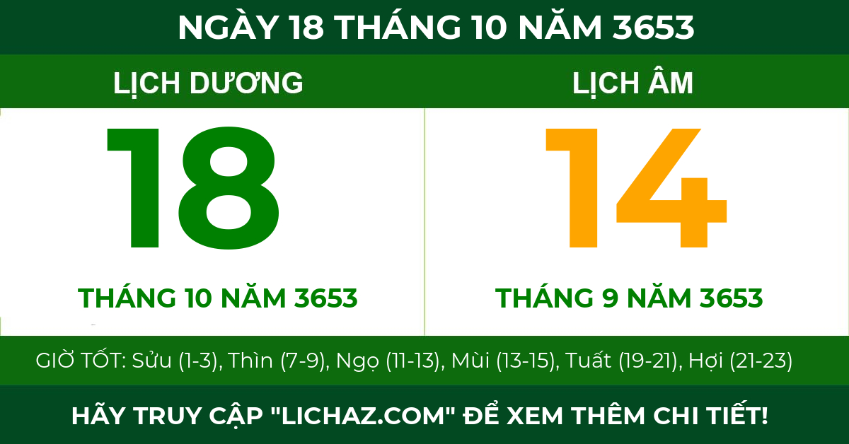 lịch âm ngày 18 tháng 10 năm 3653