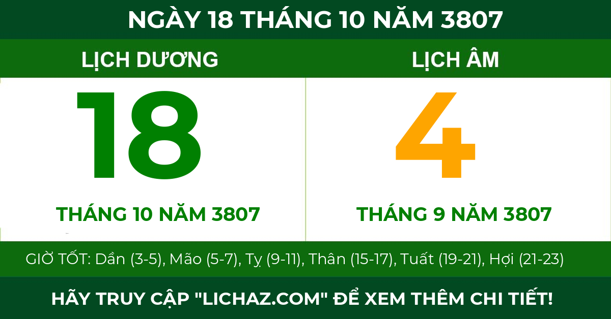 lịch âm ngày 18 tháng 10 năm 3807