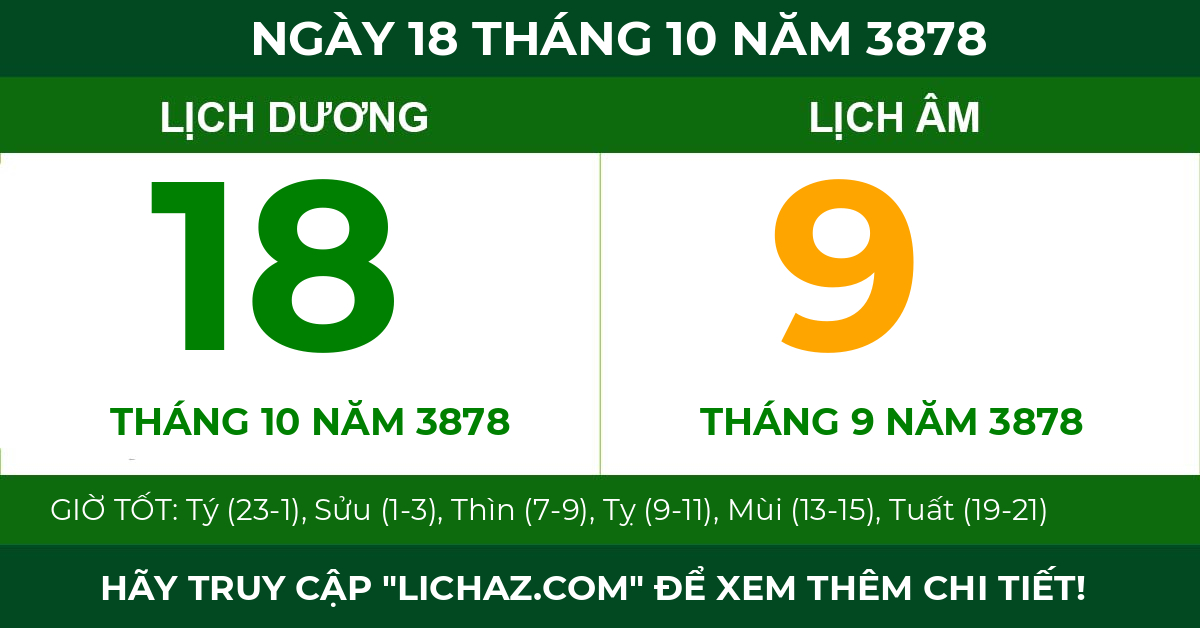 lịch âm ngày 18 tháng 10 năm 3878
