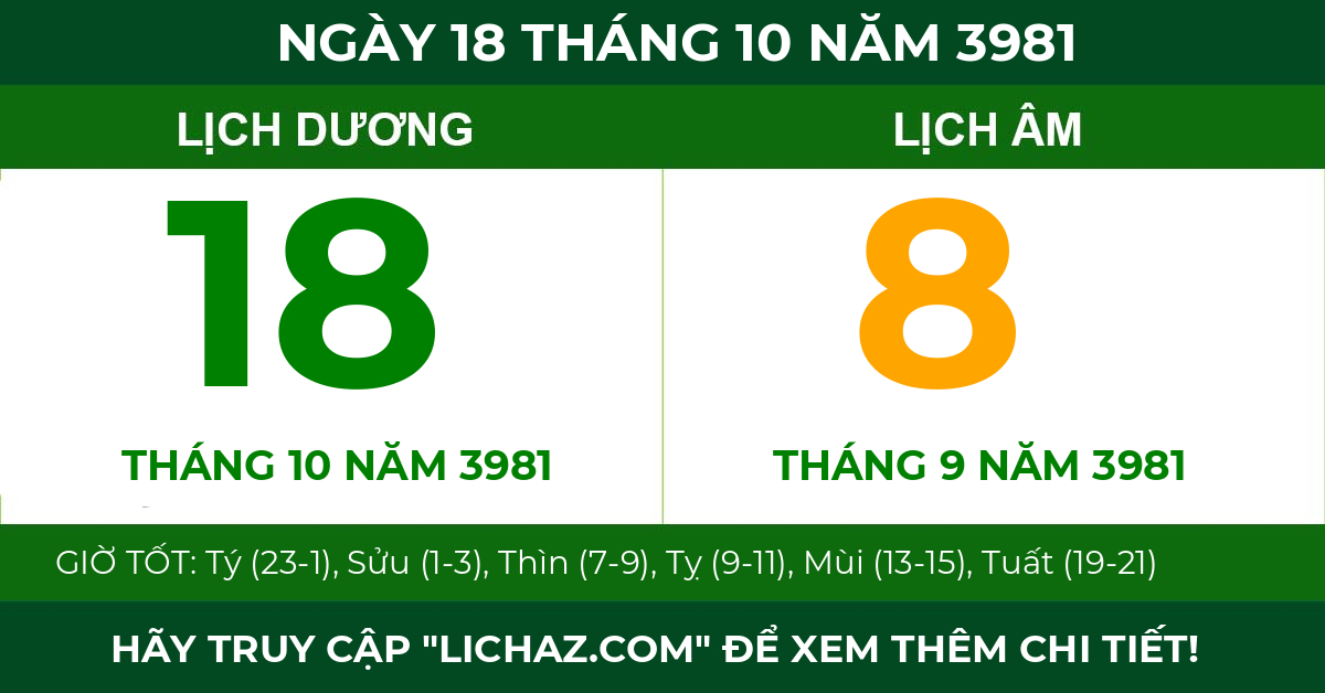lịch âm ngày 18 tháng 10 năm 3981