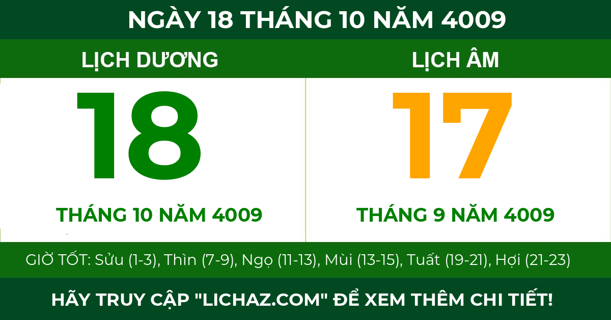 lịch âm ngày 18 tháng 10 năm 4009