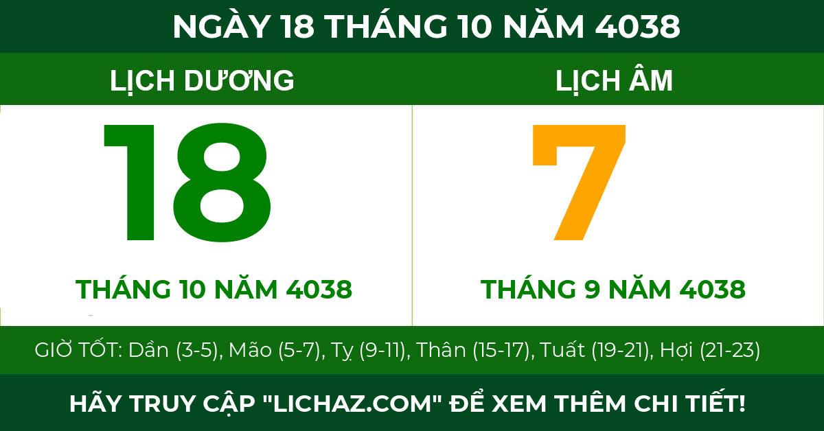 lịch âm ngày 18 tháng 10 năm 4038