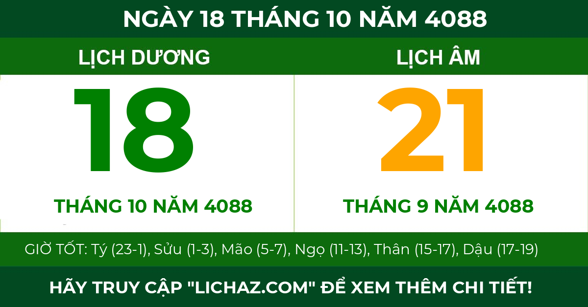 lịch âm ngày 18 tháng 10 năm 4088