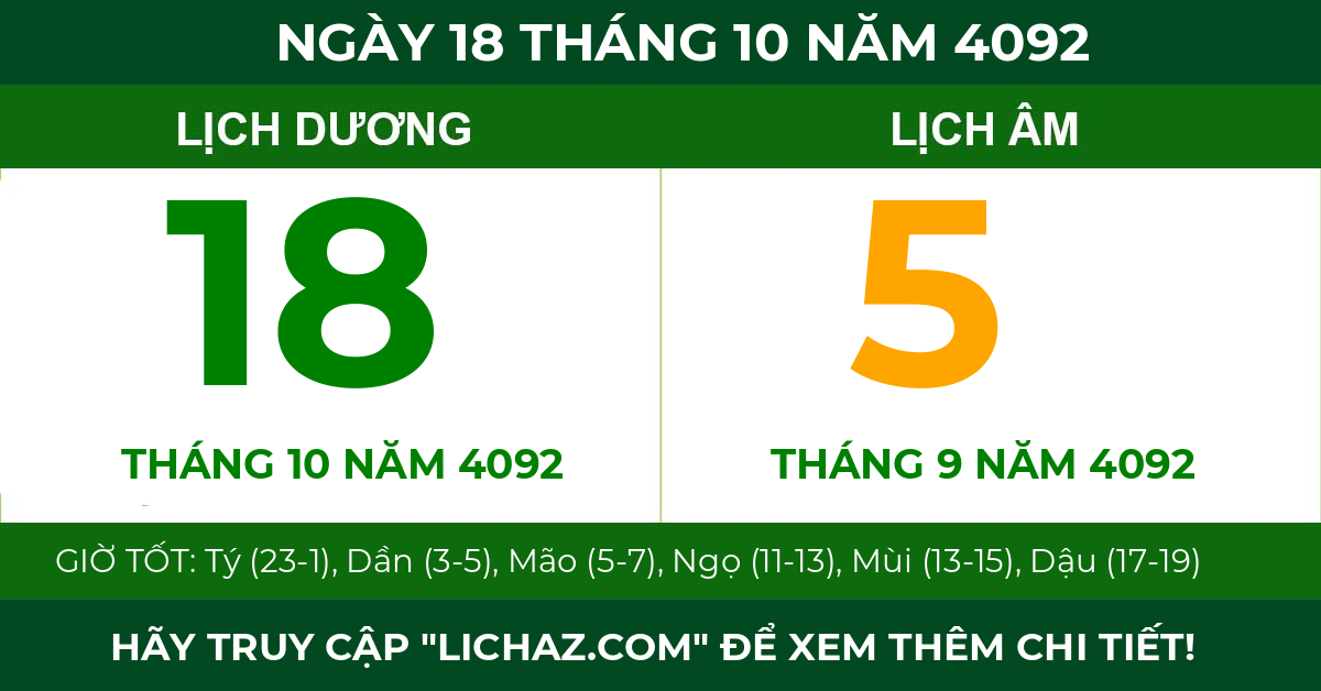 lịch âm ngày 18 tháng 10 năm 4092