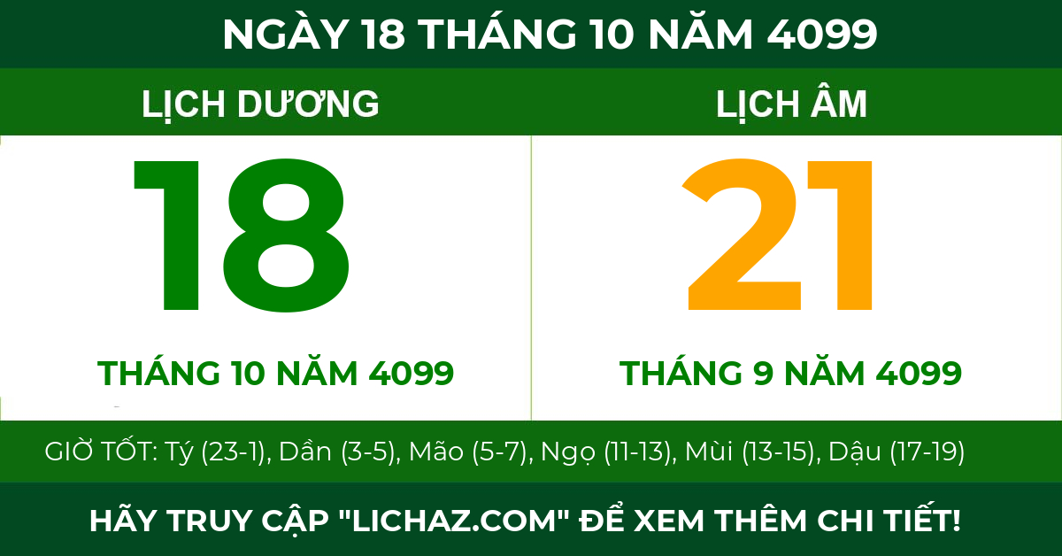 lịch âm ngày 18 tháng 10 năm 4099