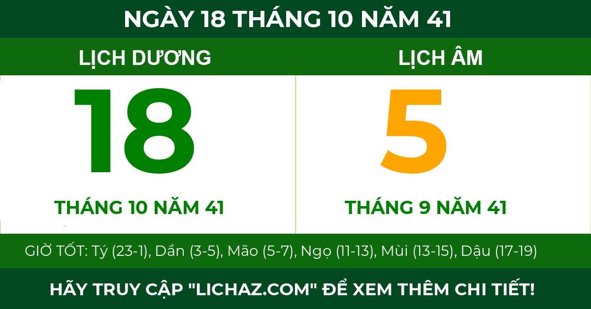 lịch âm ngày 18 tháng 10 năm 41