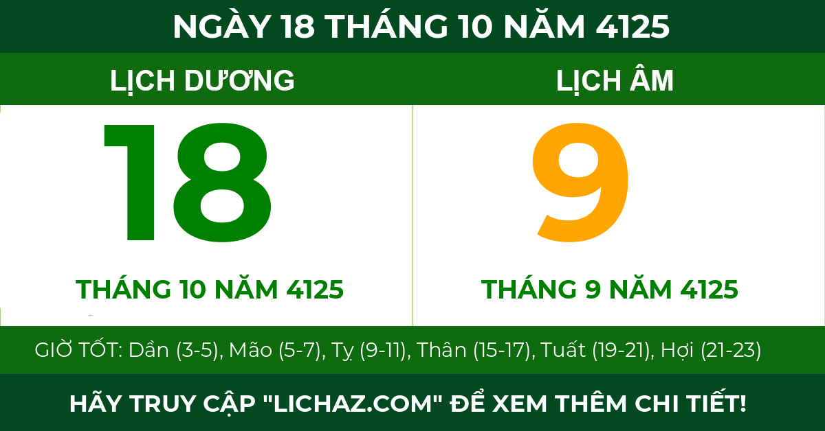 lịch âm ngày 18 tháng 10 năm 4125