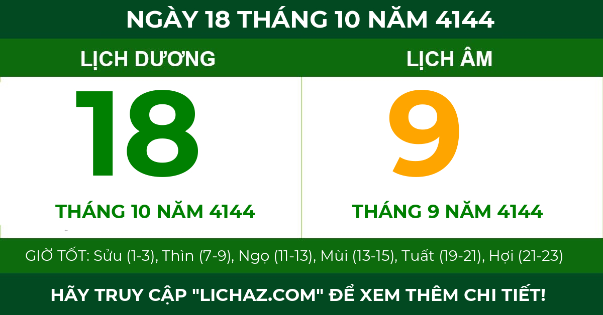 lịch âm ngày 18 tháng 10 năm 4144