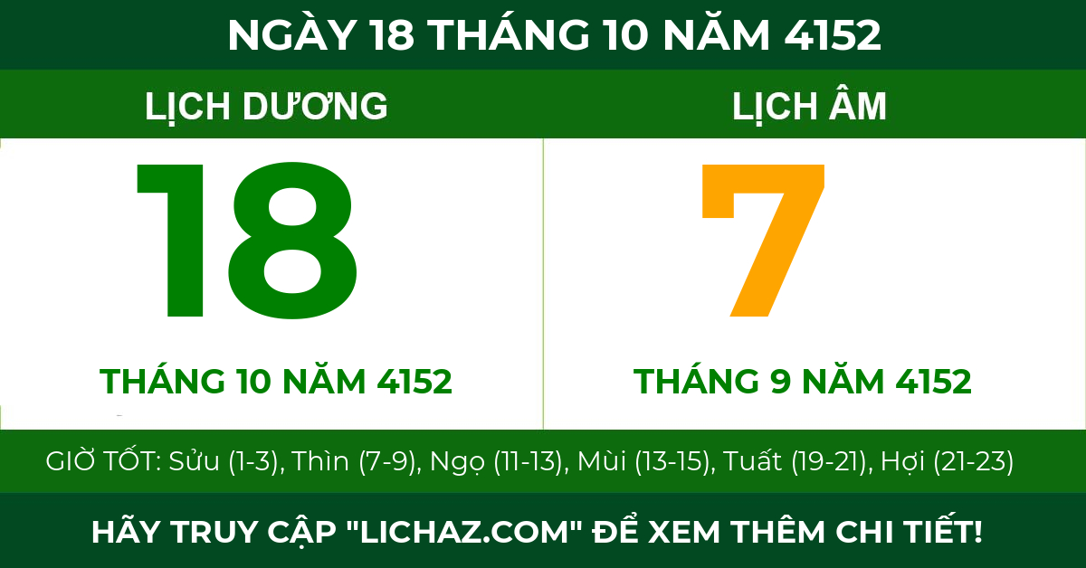 lịch âm ngày 18 tháng 10 năm 4152
