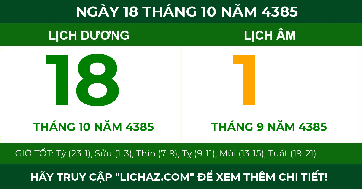 lịch âm ngày 18 tháng 10 năm 4385